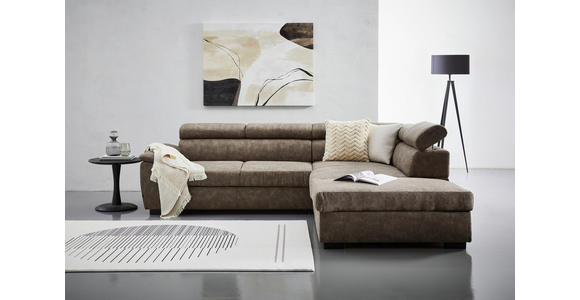 ECKSOFA in Lederlook Taupe  - Taupe/Schwarz, Design, Kunststoff/Textil (263/230cm) - Hom`in