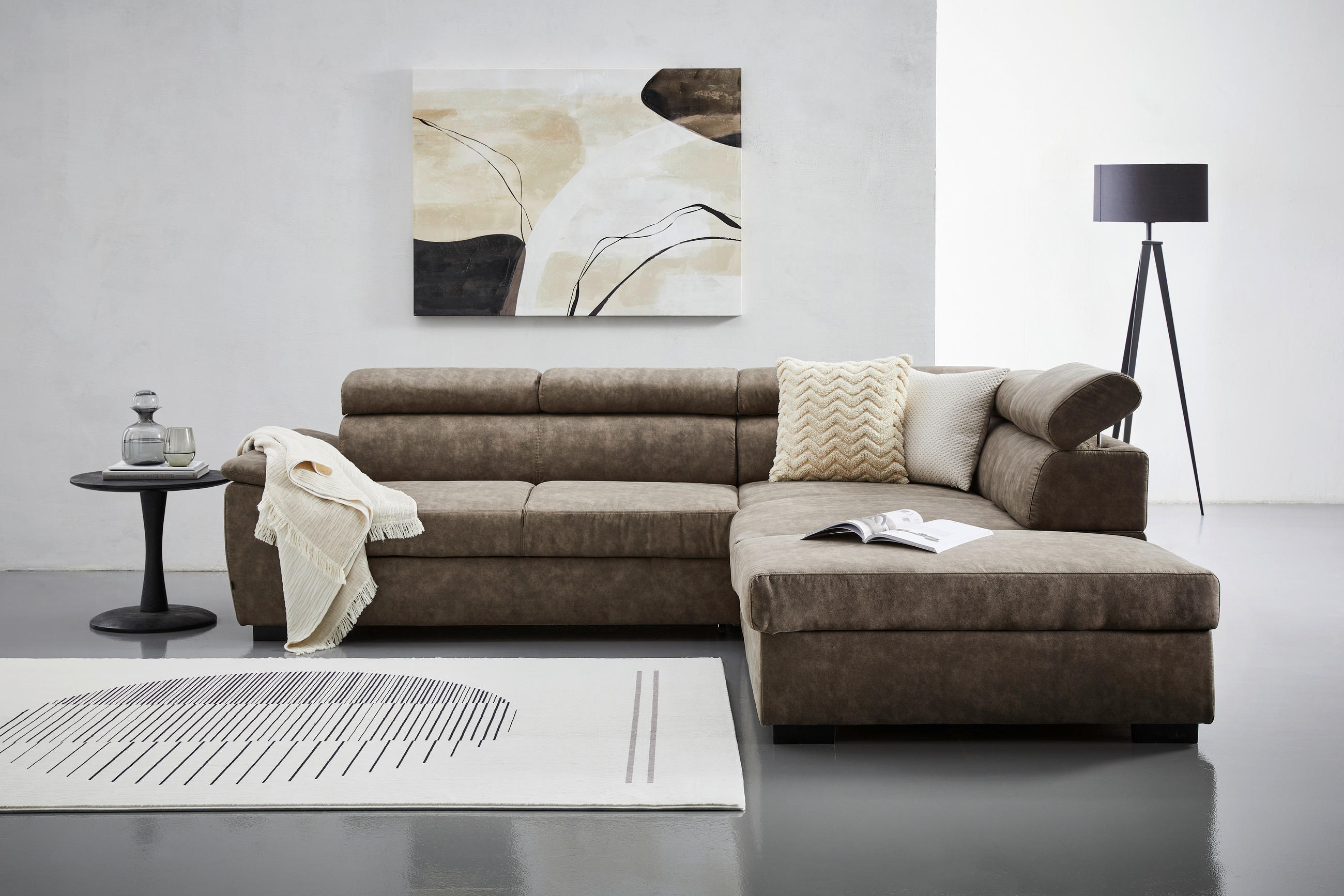 ECKSOFA Taupe Lederlook  - Taupe/Schwarz, Design, Kunststoff/Textil (263/230cm) - Hom`in
