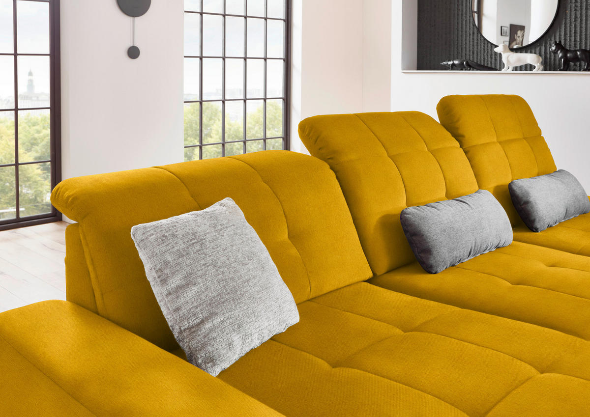 ECKSOFA in Flachgewebe Currygelb  - Currygelb/Schwarz, Design, Textil/Metall (190/309cm) - Beldomo Style