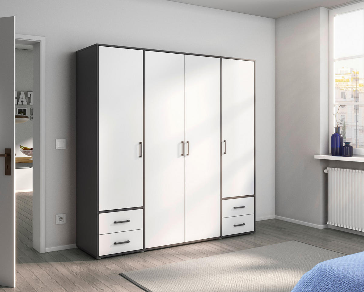 DREHTÜRENSCHRANK in Grau, Weiss  - Weiss/Grau, Modern, Holzwerkstoff/Kunststoff (187/194/53cm) - Rauch Möbel