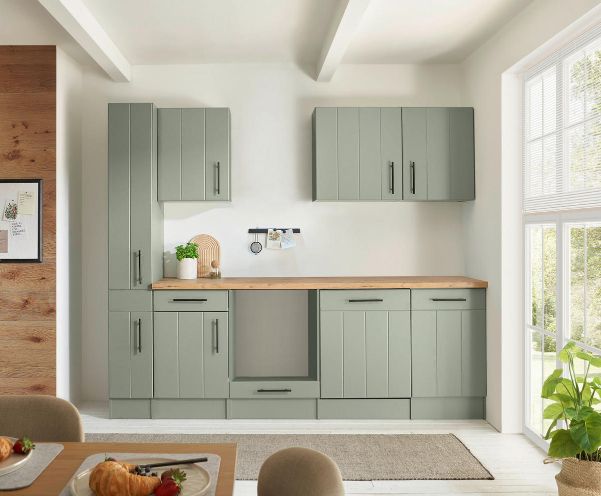 KÜCHENLEERBLOCK 250 cm   in Wildeiche, Schilfgrün  - Schilfgrün/Wildeiche, Trend, Holzwerkstoff/Metall (250cm) - Respekta