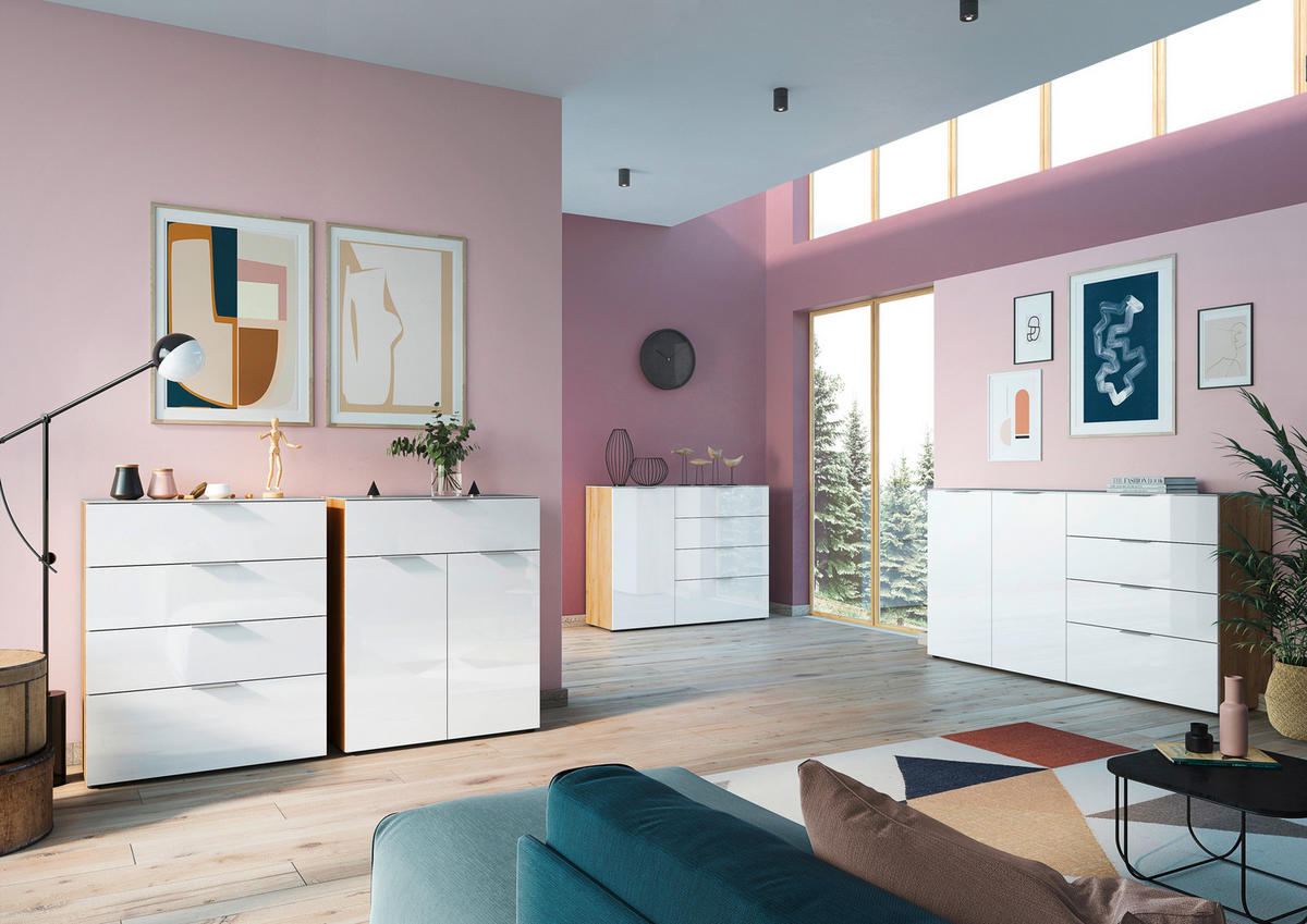 KOMÓD 83/102/42 cm  - tölgyfa színű/fekete, Modern, műanyag/faalapú anyag (83/102/42cm) - Premium Living