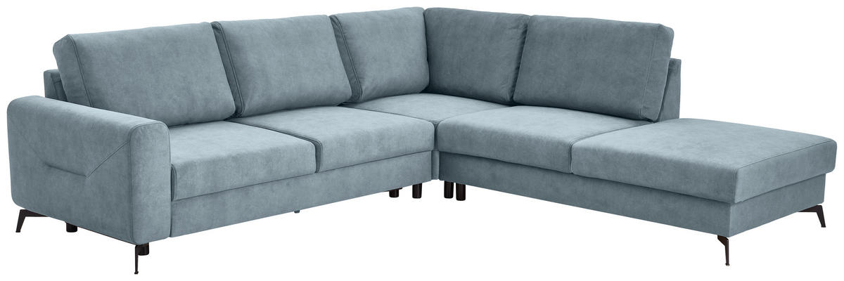 ECKSOFA in Chenille Hellblau  - Schwarz/Hellblau, Konventionell, Textil/Metall (275/257cm) - MID.YOU