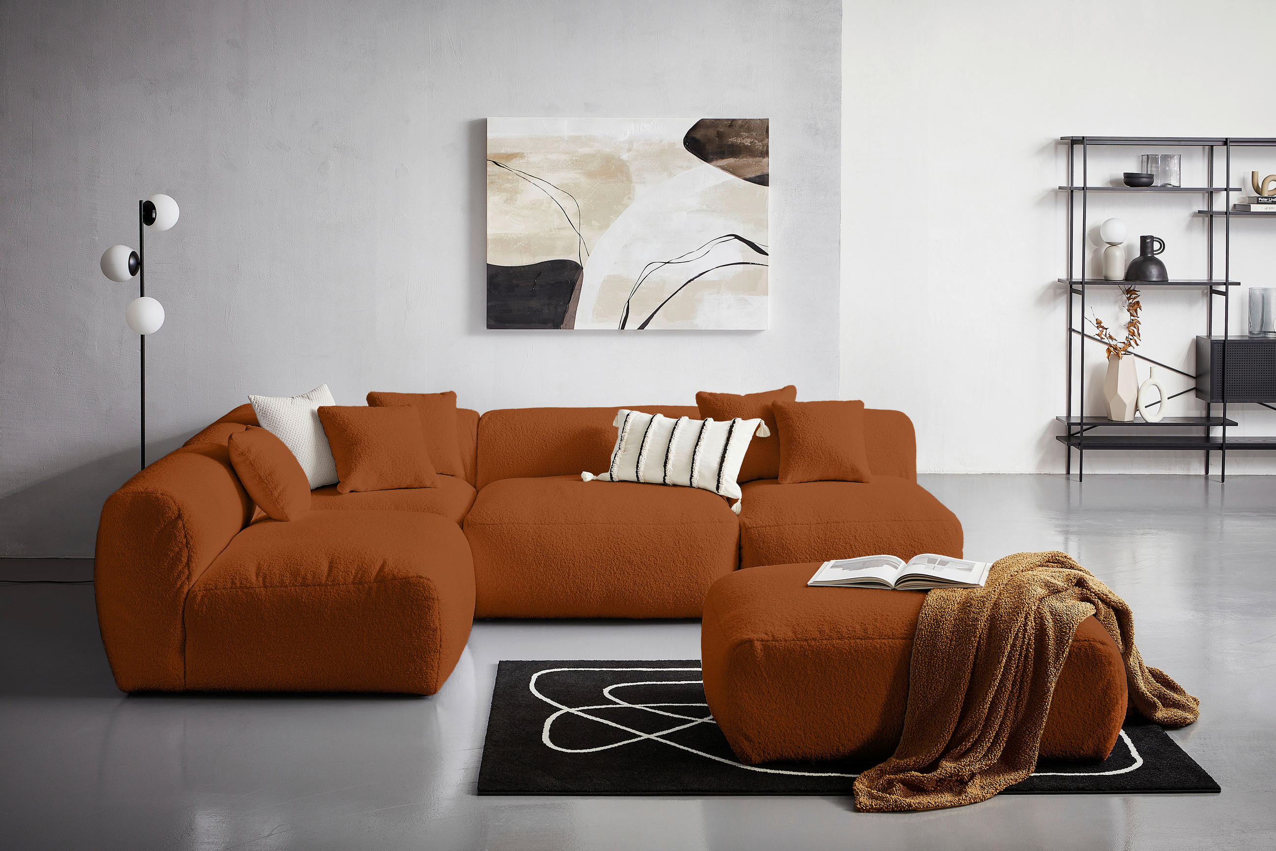 SOFAELEMENT BLOOM Flachgewebe, Teddystoff Rostfarben  - Rostfarben, Trend, Textil (85/70/122cm) - Livetastic