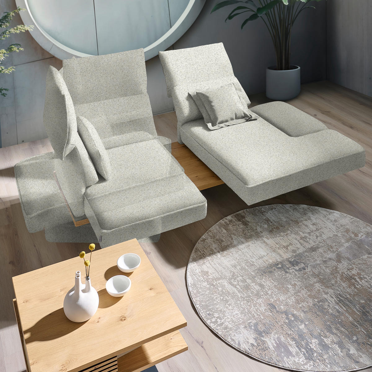 ECKSOFA  in Chenille Creme  240/132 cm  - Creme/Schwarz, Design, Holz/Textil (240/132cm) - Koinor