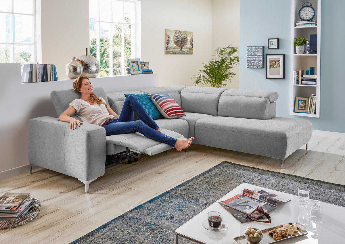 ECKSOFA Hellgrau Flachgewebe  - Hellgrau/Schwarz, Design, Textil/Metall (238/290cm) - Pure Home Lifestyle