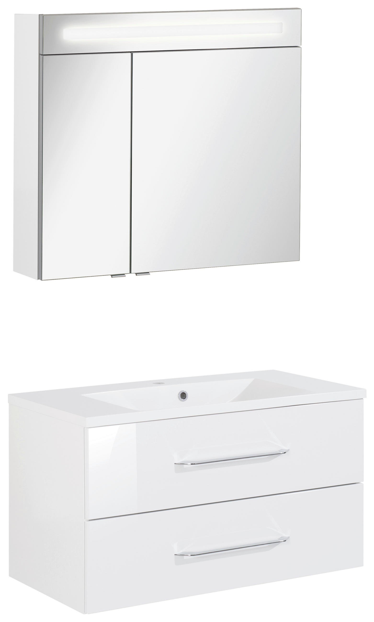 BADEZIMMER 3-teilig  in 90 cm  - Chromfarben/Weiß Hochglanz, MODERN, Glas/Holzwerkstoff (90cm) - MID.YOU