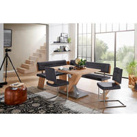 ECKBANKGRUPPE beflockt Anthrazit, Eichefarben, Edelstahlfarben  - Edelstahlfarben/Eichefarben, KONVENTIONELL, Textil/Metall (155/205cm) - Cantus