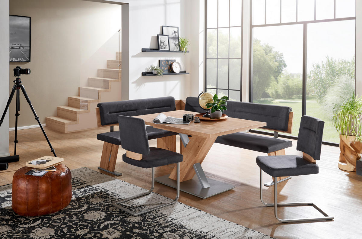 ECKBANKGRUPPE in Metall, Textil, Holzwerkstoff Anthrazit, Eichefarben, Edelstahlfarben  - Edelstahlfarben/Eichefarben, KONVENTIONELL, Holzwerkstoff/Textil (155/205cm) - Cantus