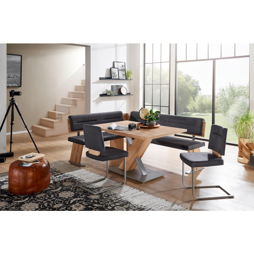 Thumbnail - Cantus Eckbankgruppe, Anthrazit, Eiche, Edelstahl, Metall, Textil, Uni, Kufe, 205x155 cm, Esszimmer, Bänke, Tisch- & Eck...
