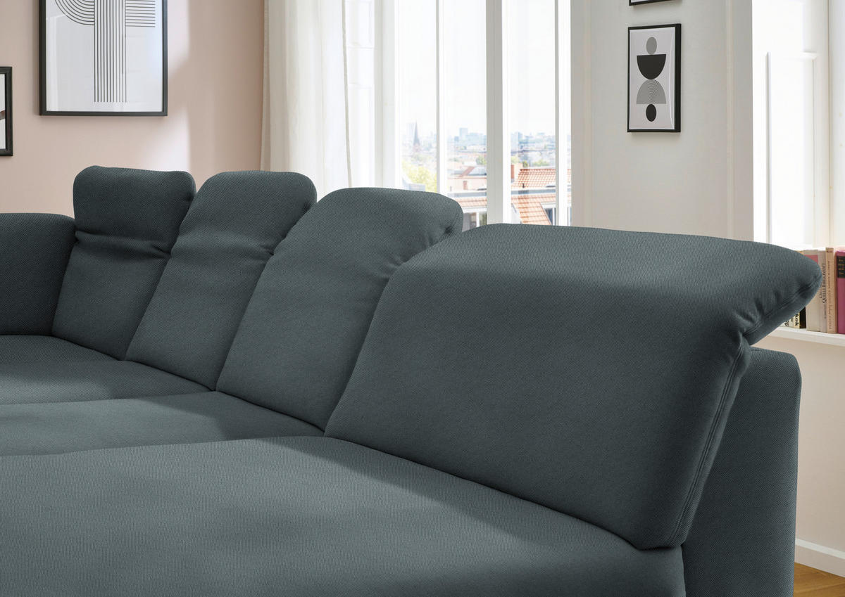 WOHNLANDSCHAFT  in Chenille Blau  - Blau/Schwarz, Design, Textil/Metall (255/369/198cm) - Beldomo Style