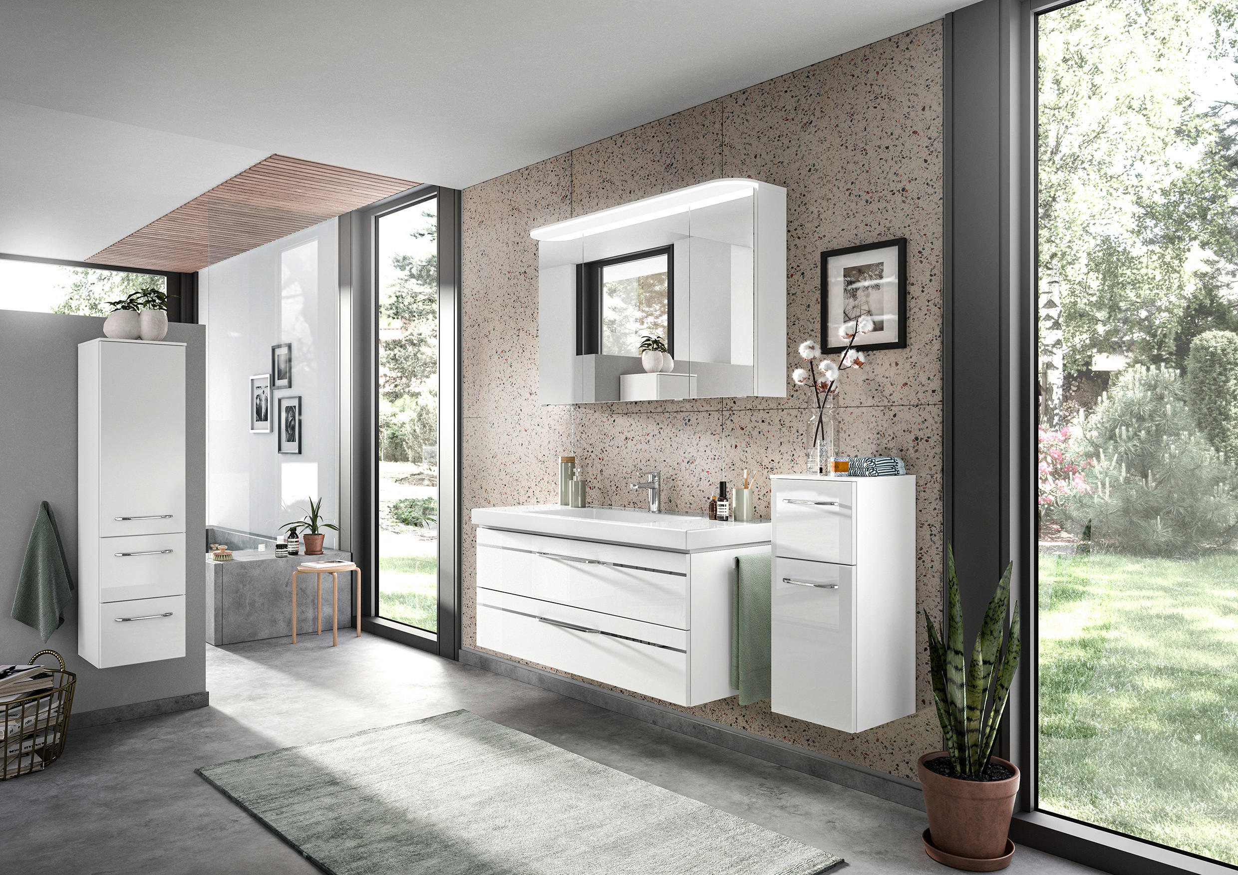 BADEZIMMER 5-teilig in 183 cm - Chromfarben/Weiß Hochglanz, KONVENTIONELL, Glas/Holzwerkstoff (183cm) - Pelipal