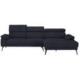 ECKSOFA in Velours Anthrazit  - Anthrazit/Schwarz, Design, Textil/Metall (295/187cm) - Novel