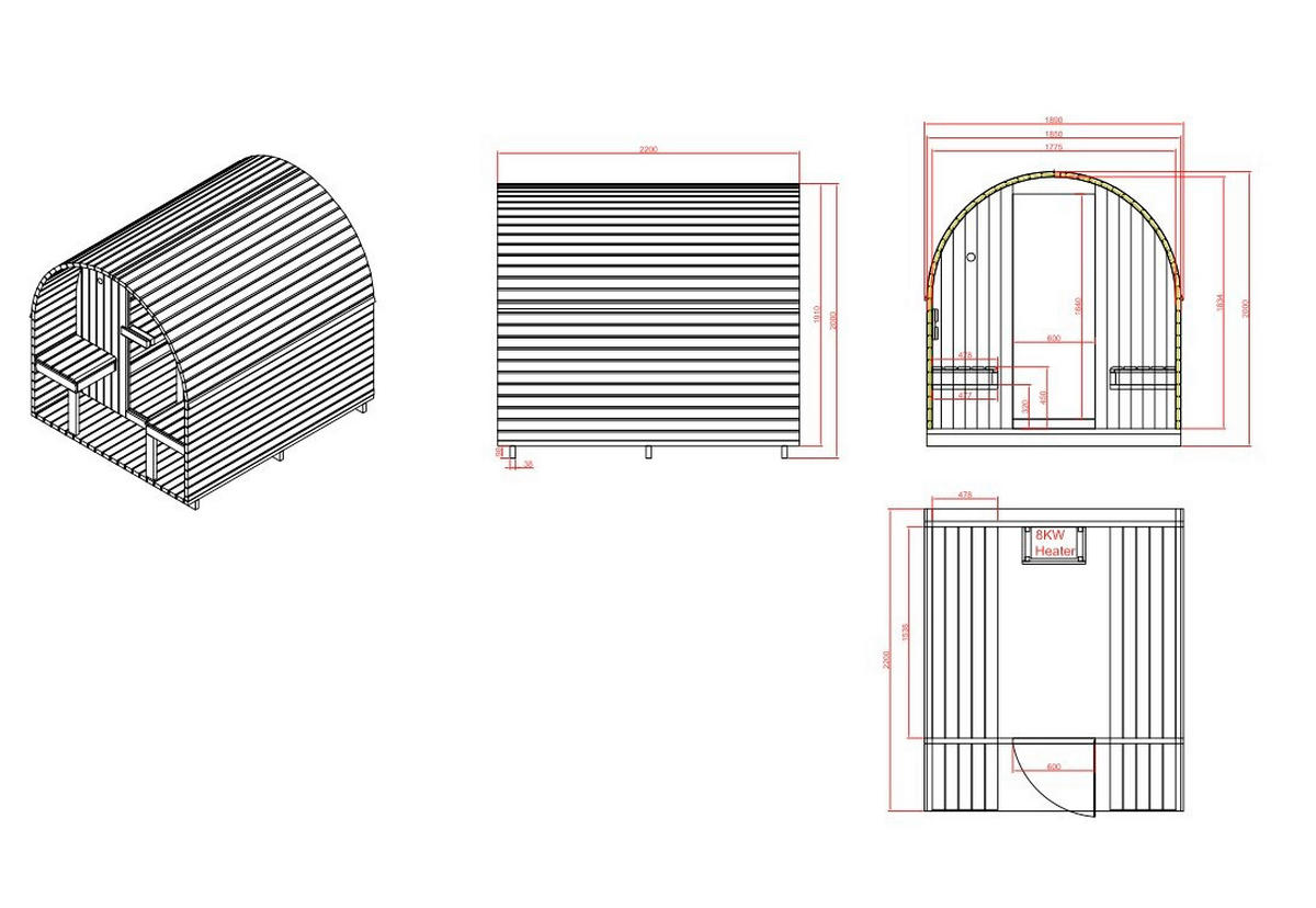 SAUNA für 4 Personen Island  - Naturfarben, KONVENTIONELL, Glas/Holz (220/200/189cm)