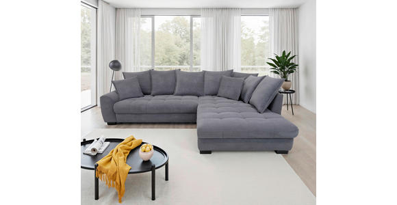 ECKSOFA Grau Cord Rückenkissen, Armlehnenkissen, Bettkasten, Schlaffunktion, Rücken echt, Liegefläche im Originalstoff  - Schwarz/Grau, KONVENTIONELL, Kunststoff/Textil (304/212cm) - Carryhome