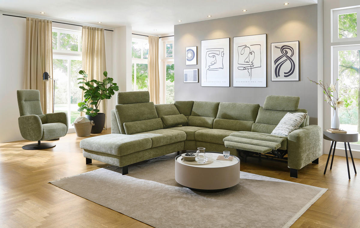ECKSOFA Olivgrün Chenille  - Schwarz/Olivgrün, Design, Textil/Metall (248/285cm) - Beldomo Comfort