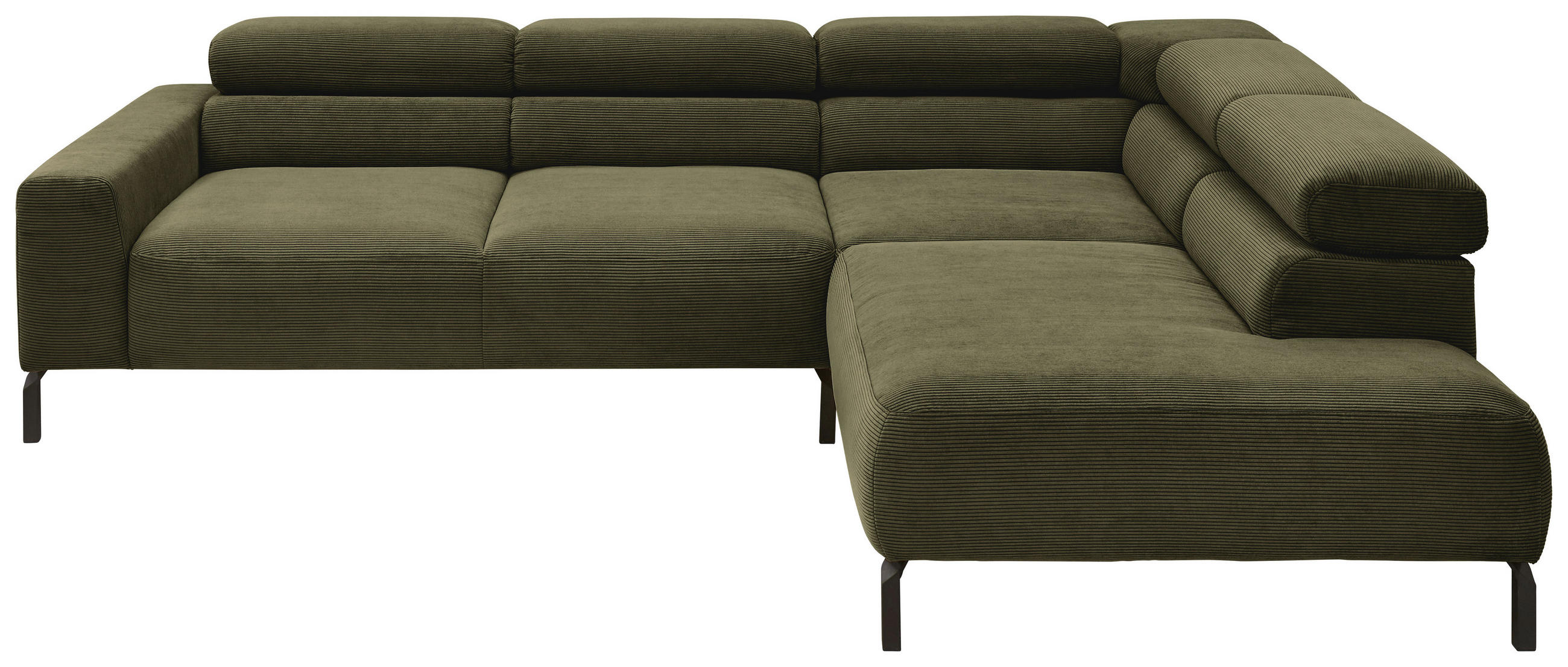 ECKSOFA inkl. Funktion Dunkelgrün Feincord  - Dunkelgrün/Schwarz, Design, Textil/Metall (273/219cm) - Pure Home Lifestyle