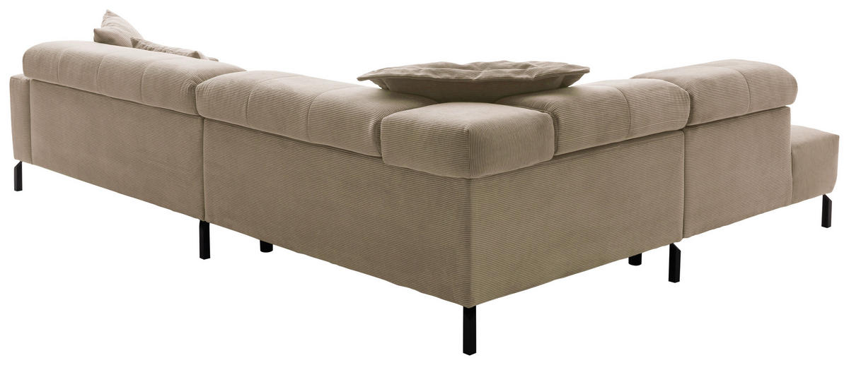 ECKSOFA in Cord Taupe  - Taupe/Schwarz, Konventionell, Textil/Metall (219/311cm) - Hom`in