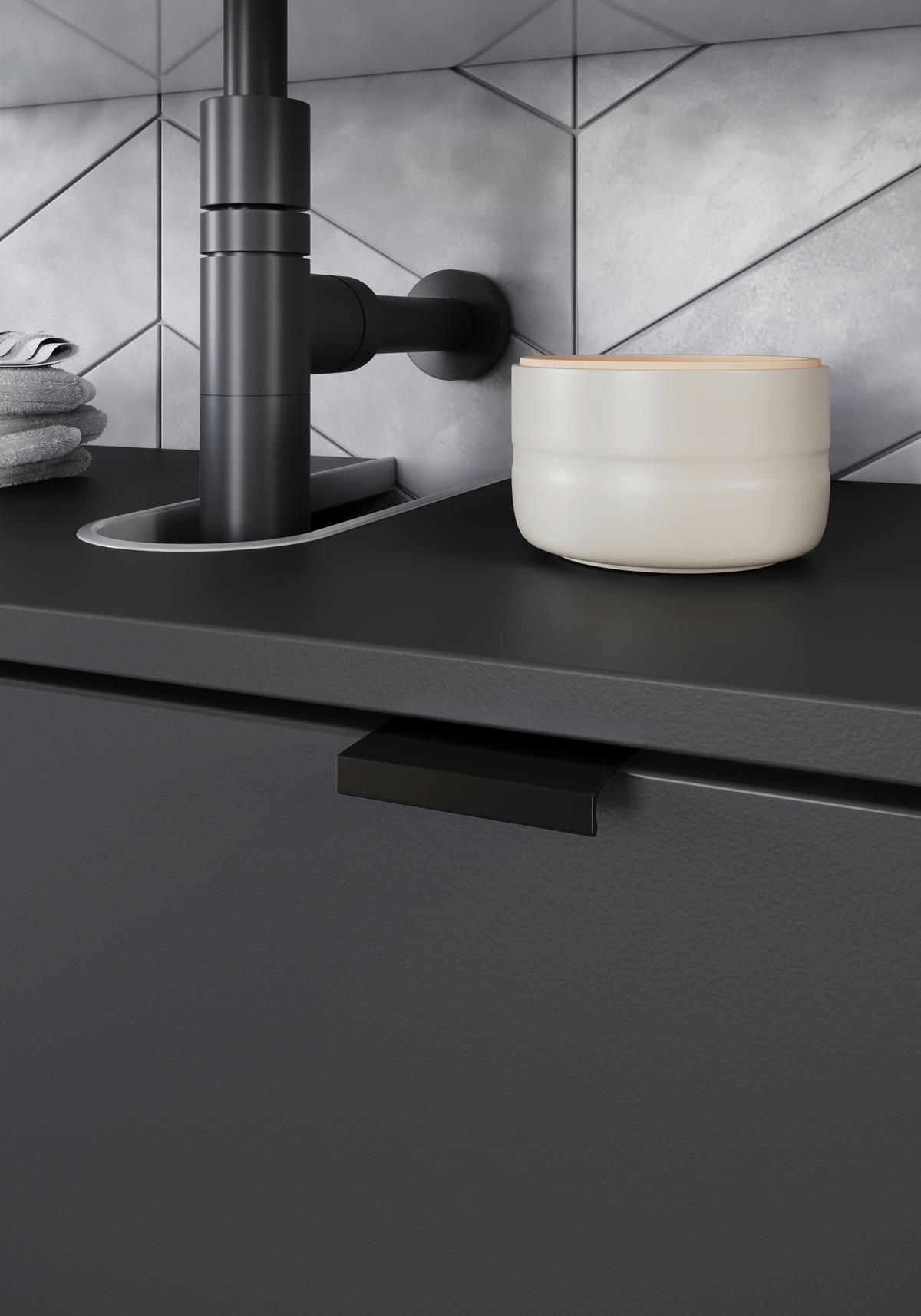 BADEZIMMER 3-teilig  in 136 cm  - Schwarz/Graphitfarben, MODERN, Holzwerkstoff/Metall (136cm) - Germania