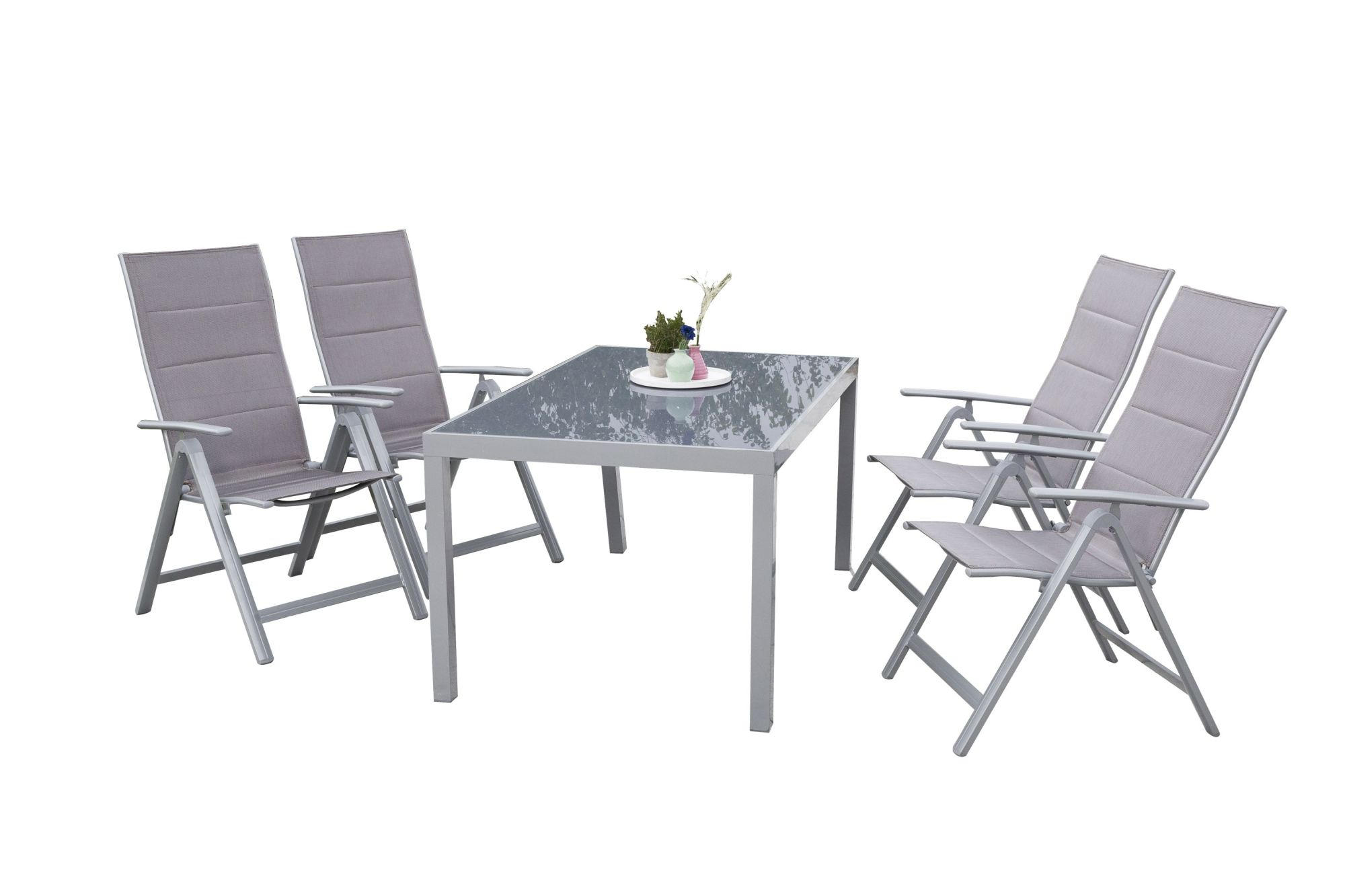 Gartenmöbel Set 5-Tlg. Taviano Metall/Glas/Textil