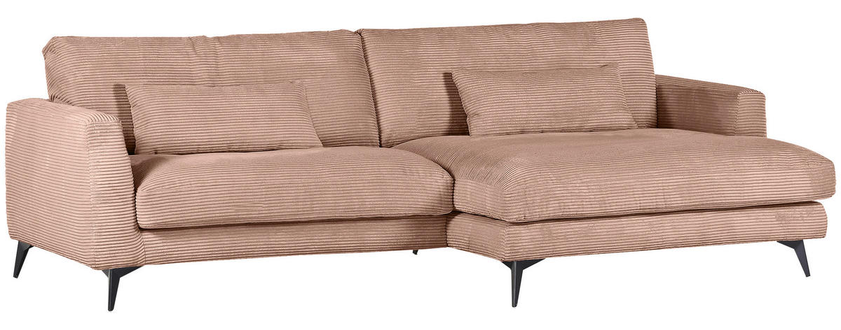 ECKSOFA in Cord Altrosa  - Schwarz/Altrosa, Lifestyle, Textil/Metall (270/140cm) - Livetastic