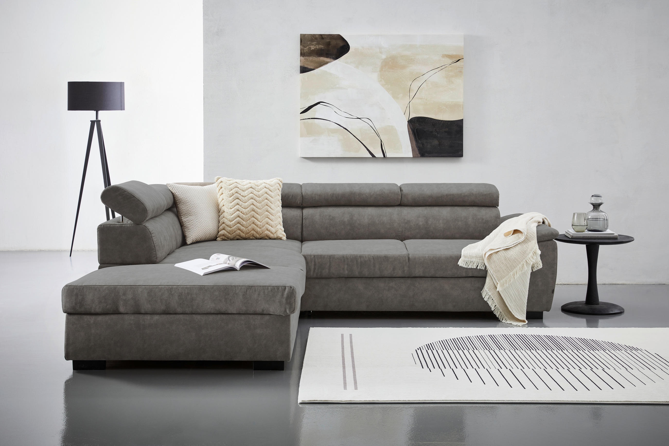 ECKSOFA in Lederlook Grau  230/263 cm  - Schwarz/Grau, Design, Kunststoff/Textil (230/263cm) - Hom`in