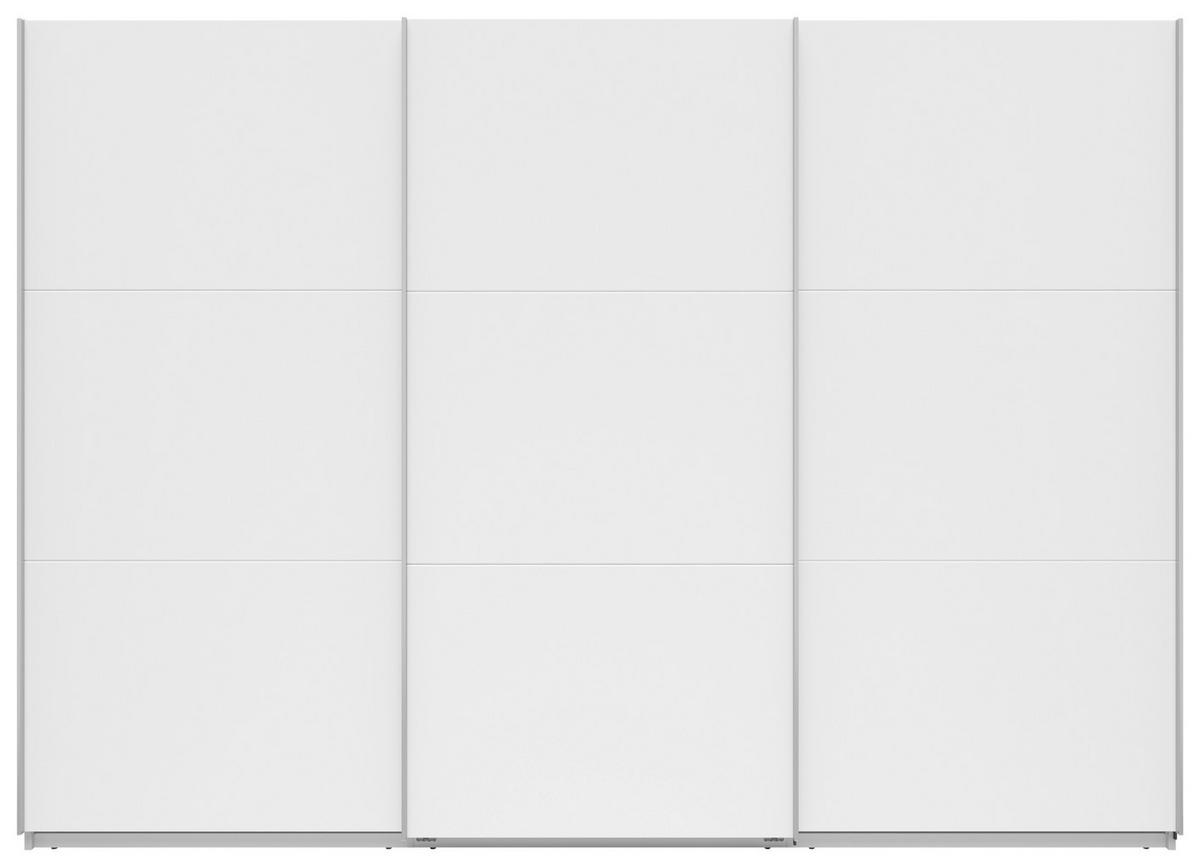 SCHWEBETÜRENSCHRANK 300/216/64 cm 3-türig Weiß  - Silberfarben/Weiß, Basics, Holzwerkstoff/Metall (300/216/64cm) - Boxxx