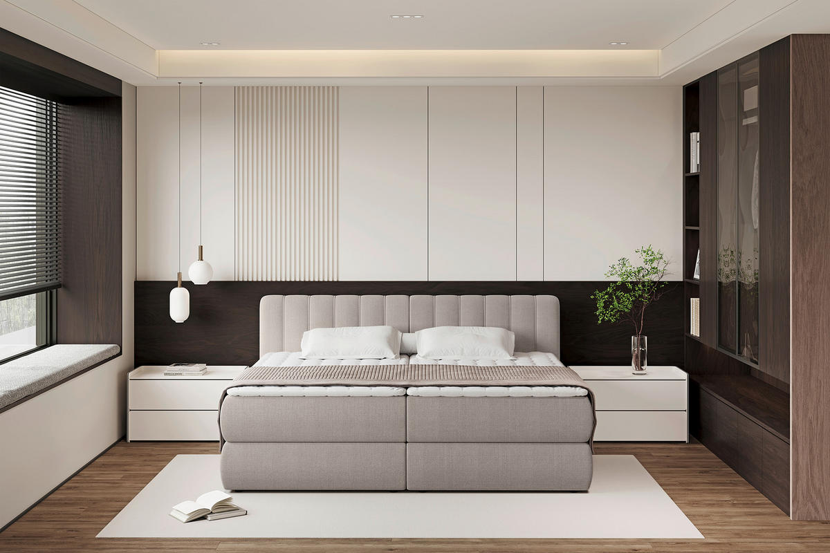 BOXSPRINGBETT 240/200 cm  in Taupe  - Taupe/Schwarz, Design, Kunststoff/Textil (240/200cm) - Chameo