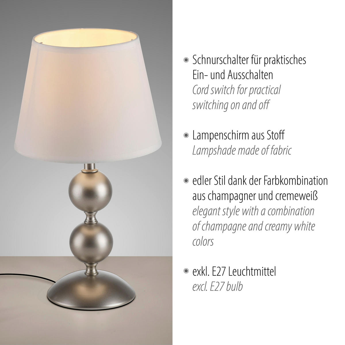 TISCHLEUCHTE 20/20/36 cm  - Weiß/Bronzefarben, Trend, Kunststoff/Textil (20/20/36cm) - Just Light