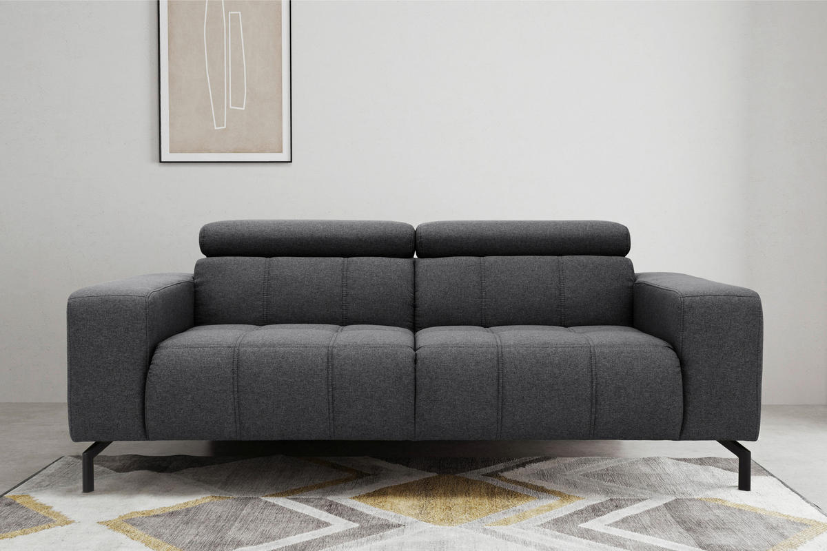 2-SITZER-SOFA Webstoff Grau  - Schwarz/Grau, Design, Textil/Metall (208/79/104cm) - MID.YOU