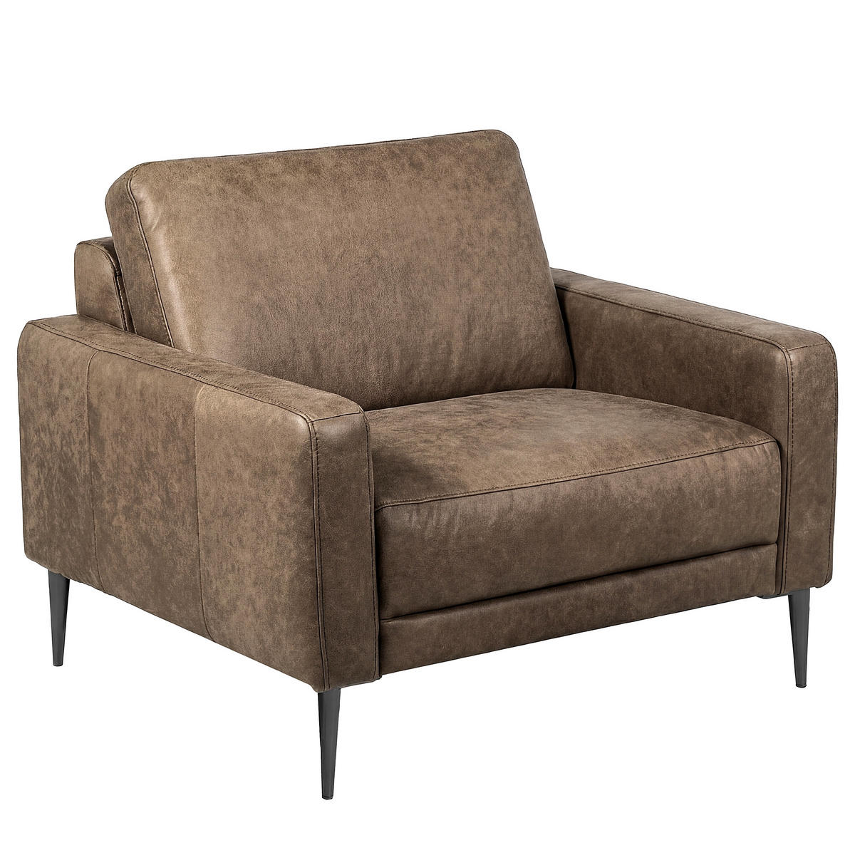 SESSEL 88/85/92 cm  in Lederlook Echtleder Graubraun  - Graubraun/Schwarzchrom, Design, Leder/Textil (88/85/92cm) - Livetastic