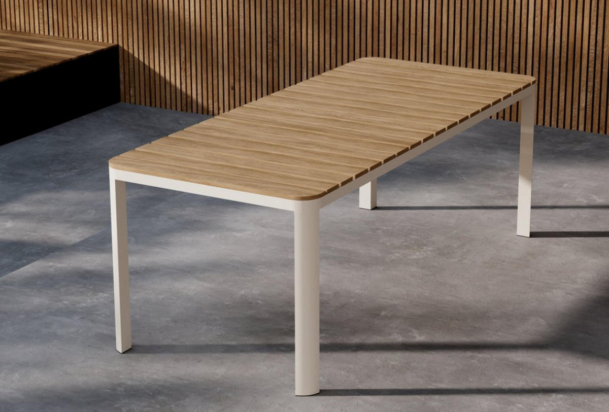 UTEBORD metall, trämaterial nej rektangulär  - beige/naturfärgad, Basics, metall/trämaterial (210/90/74cm) - Gardenson