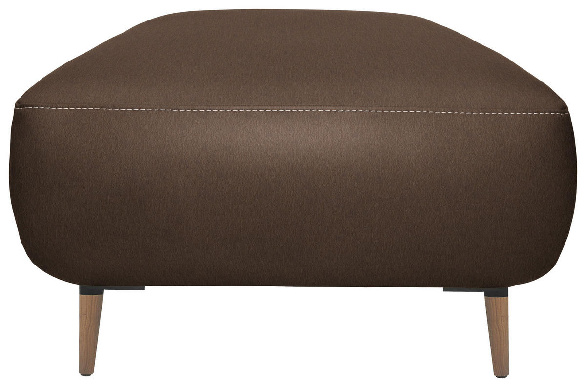 HOCKER Leder Braun  - Beige/Schwarz, Natur, Leder/Holz (65/46/55cm) - Valnatura