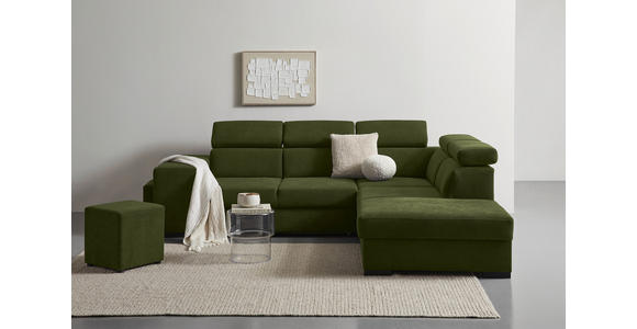 ECKSOFA  in Webstoff Dunkelgrün  - Dunkelgrün/Schwarz, KONVENTIONELL, Holz/Textil (283/244cm) - Carryhome