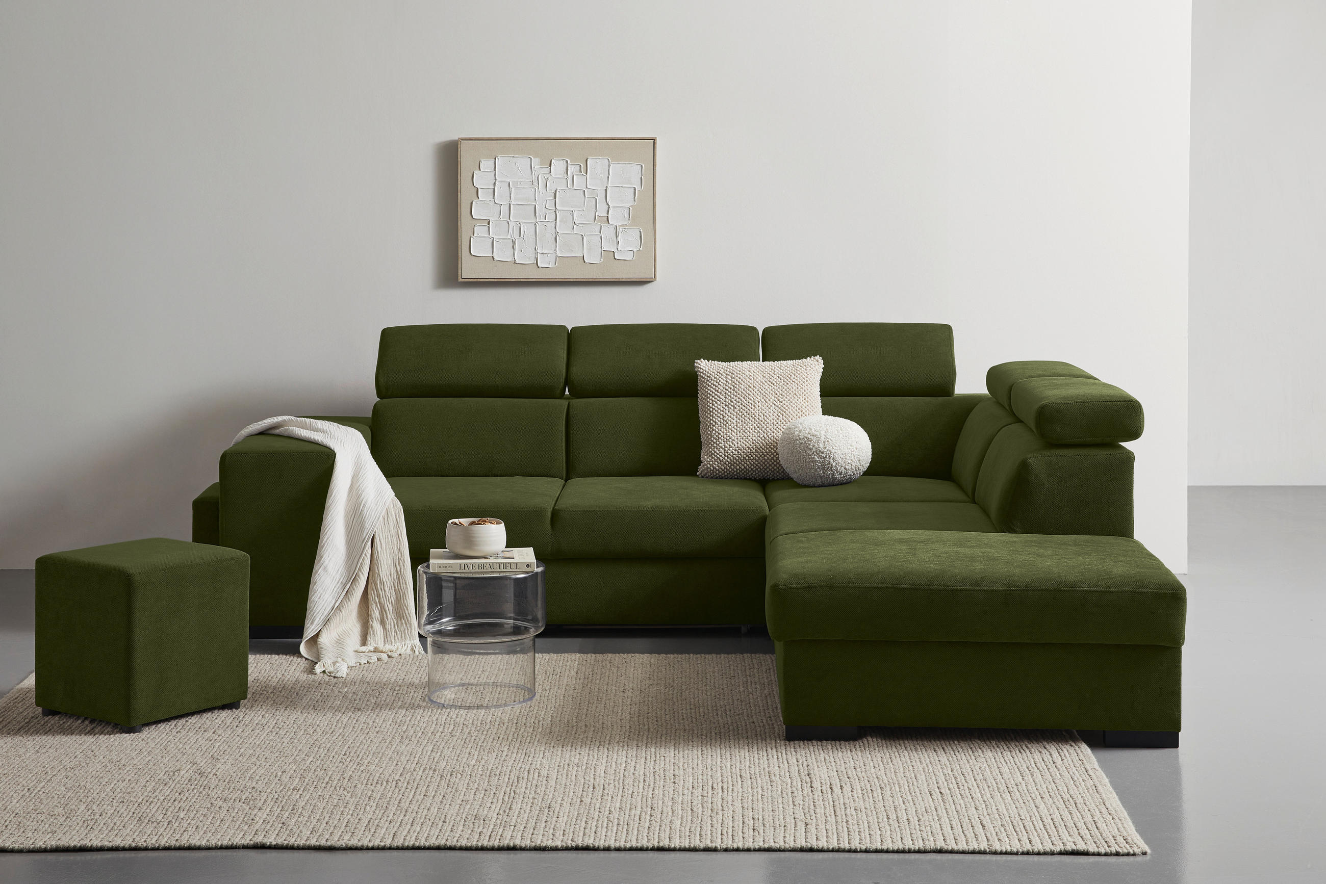 ECKSOFA Dunkelgrün Webstoff  - Dunkelgrün/Schwarz, KONVENTIONELL, Holz/Textil (283/244cm) - Carryhome