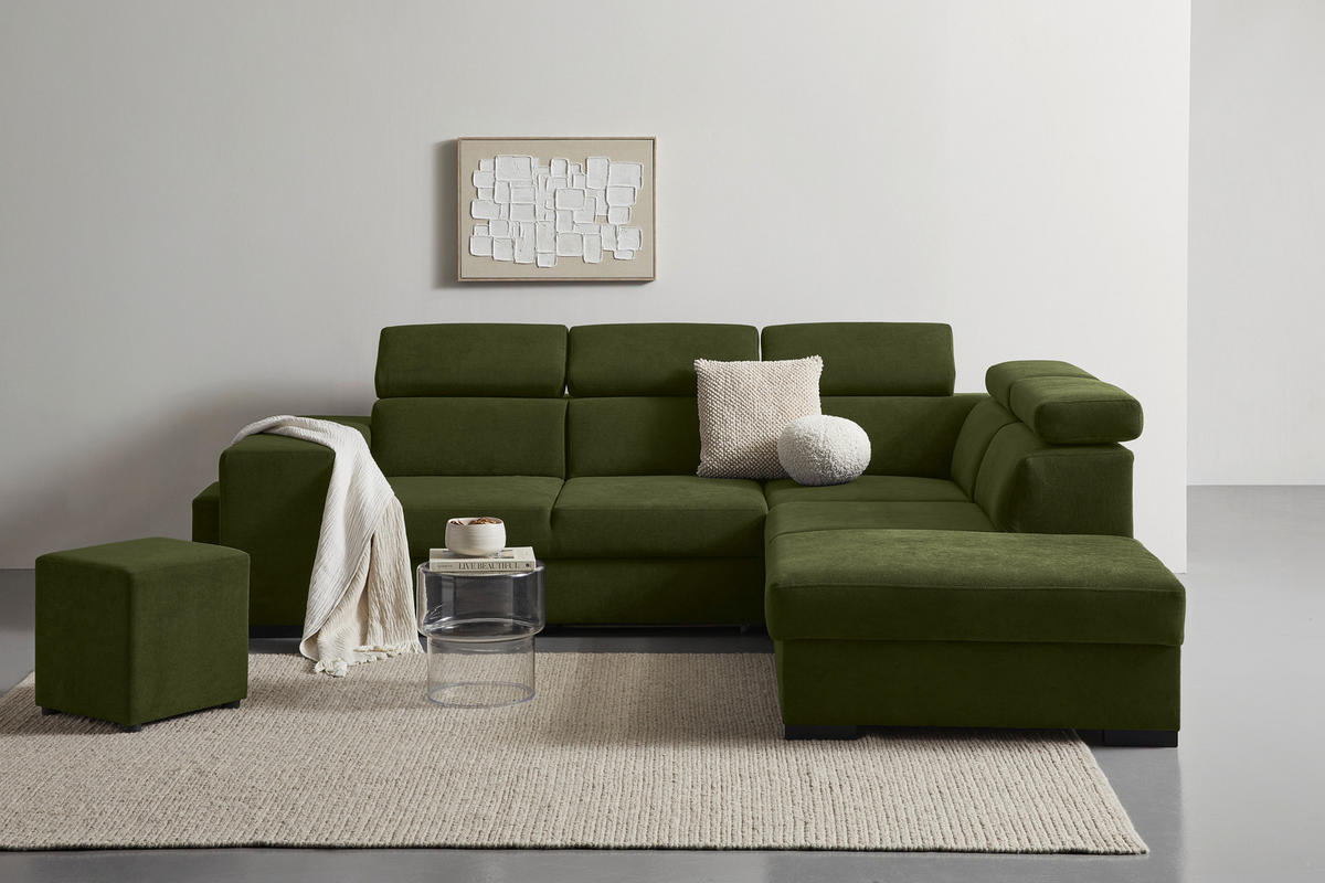 ECKSOFA Dunkelgrün Webstoff  - Dunkelgrün/Schwarz, KONVENTIONELL, Holz/Textil (283/244cm) - Carryhome