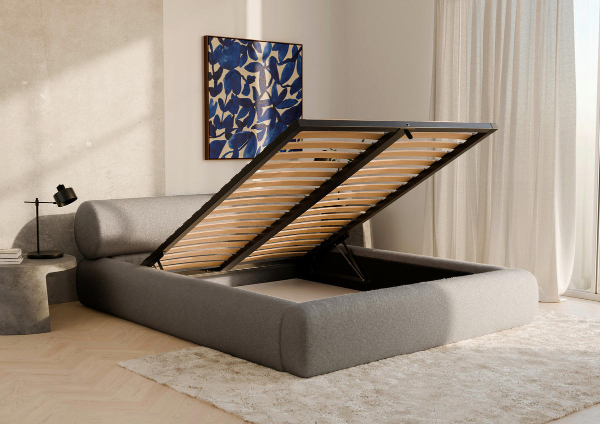 POLSTERBETT 160/200 cm,  in Dunkelgrau, Lattenrost, Bettkasten,  - Dunkelgrau/Schwarz, Design, Holz/Textil (160/200cm) - Chameo