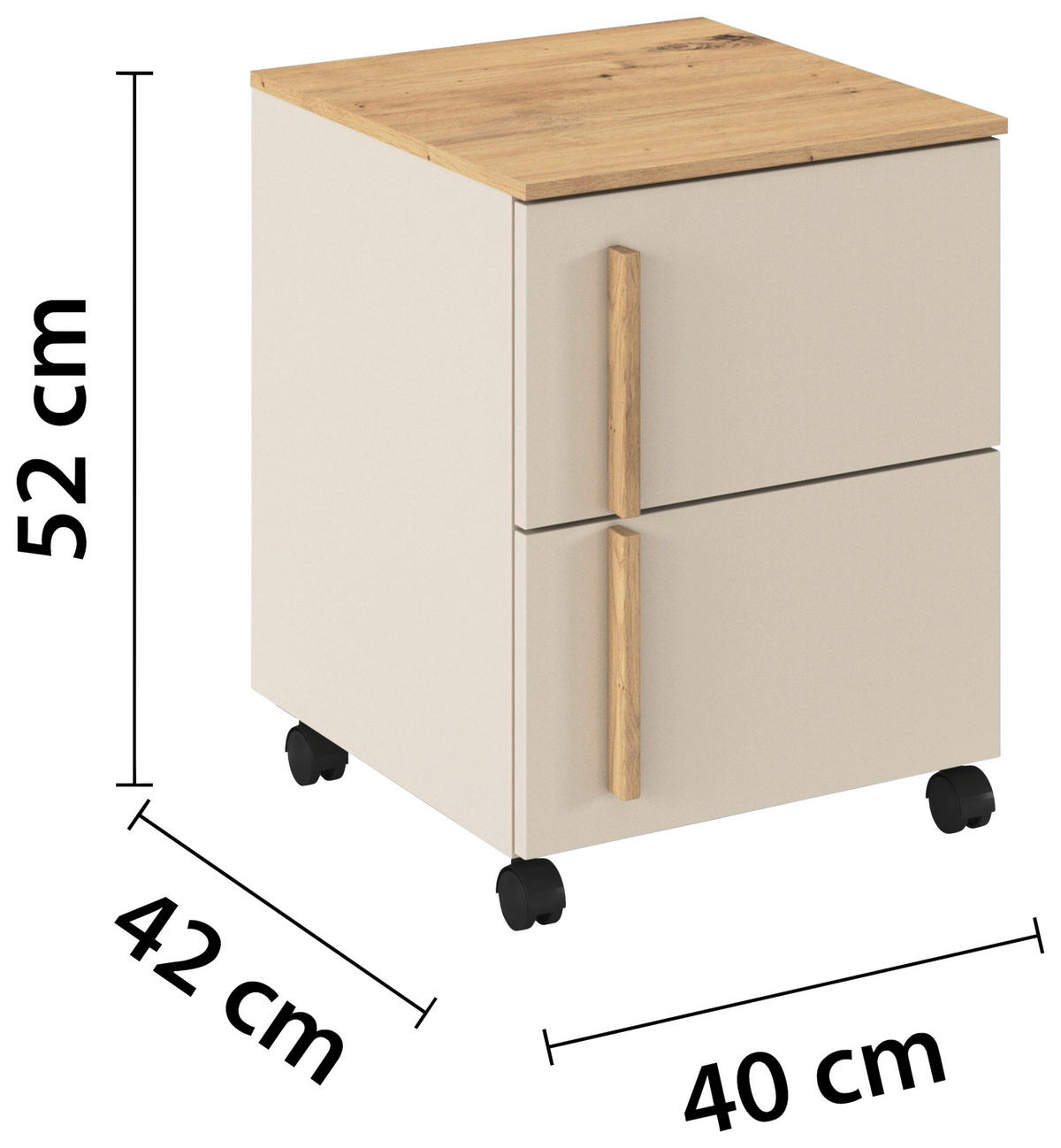 ROLLCONTAINER Champagner, Eiche Artisan  - Champagner/Eiche Artisan, Design, Holz/Holzwerkstoff (40/52/42cm) - Stylife