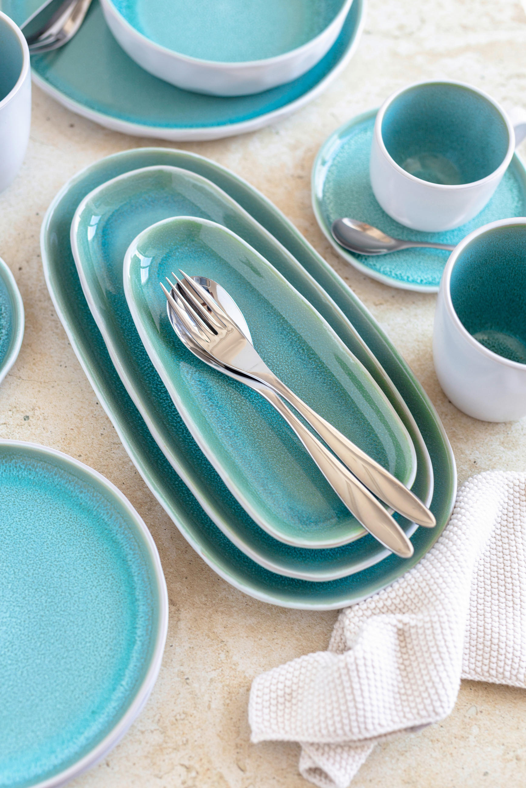 SERVIERPLATTEN-SET ELEA  - Hellgrün, Basics, Keramik - Mäser