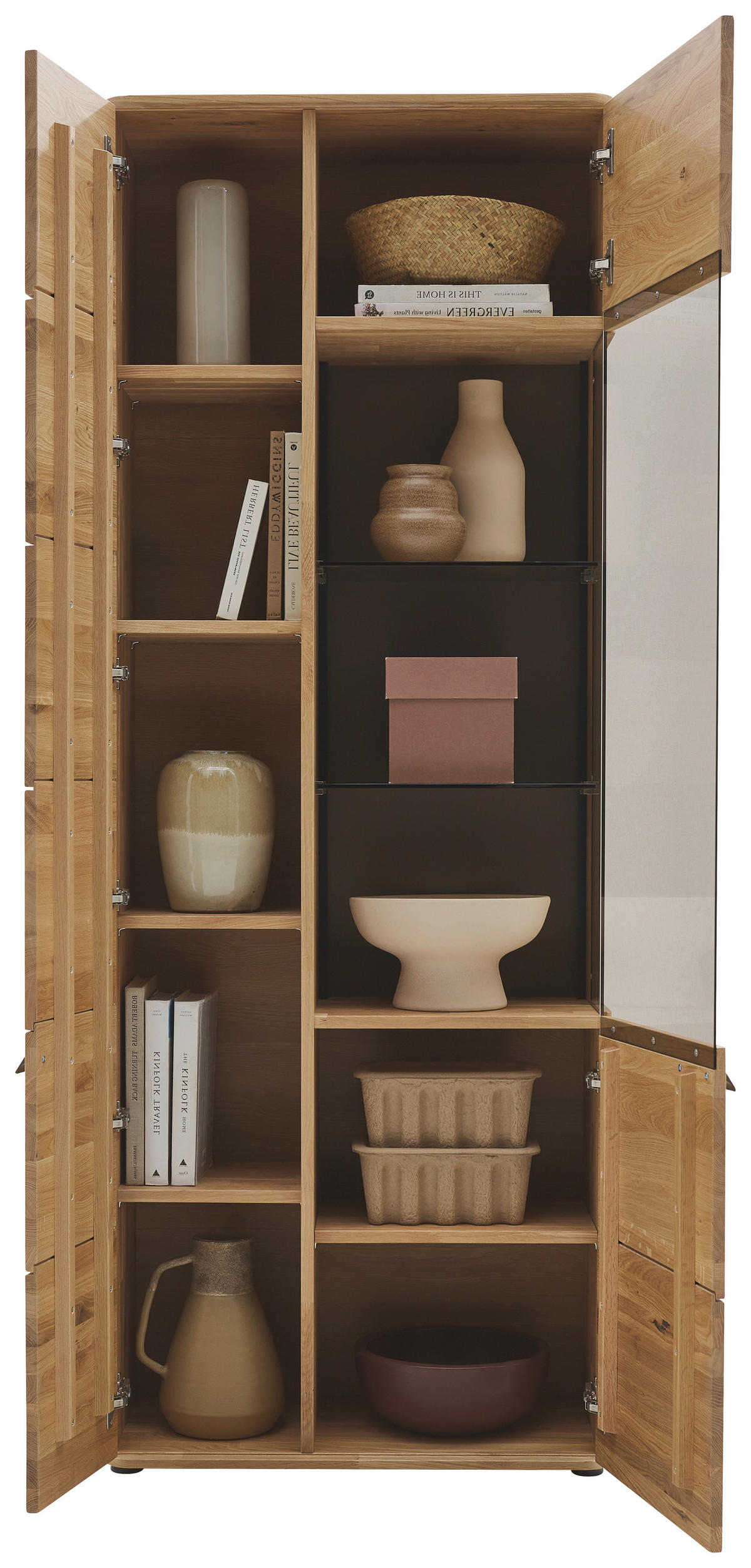 VITRINE  in massiv Wildeiche Wildeiche - Wildeiche/Schwarz, Natur, Glas/Holz (76,9/207/37,1cm) - Valnatura