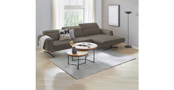ECKSOFA  in Echtleder Graubraun  305/163 cm  - Eichefarben/Graubraun, Design, Leder/Holz (305/163cm) - Novel