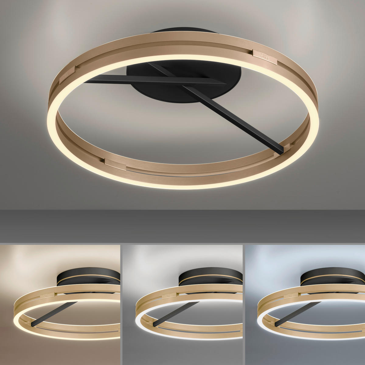 LED-DECKENLEUCHTE 60/60/17.8 cm  - Messingfarben/Schwarz, Design, Kunststoff/Metall (60/60/17.8cm) - Neuhaus PURE