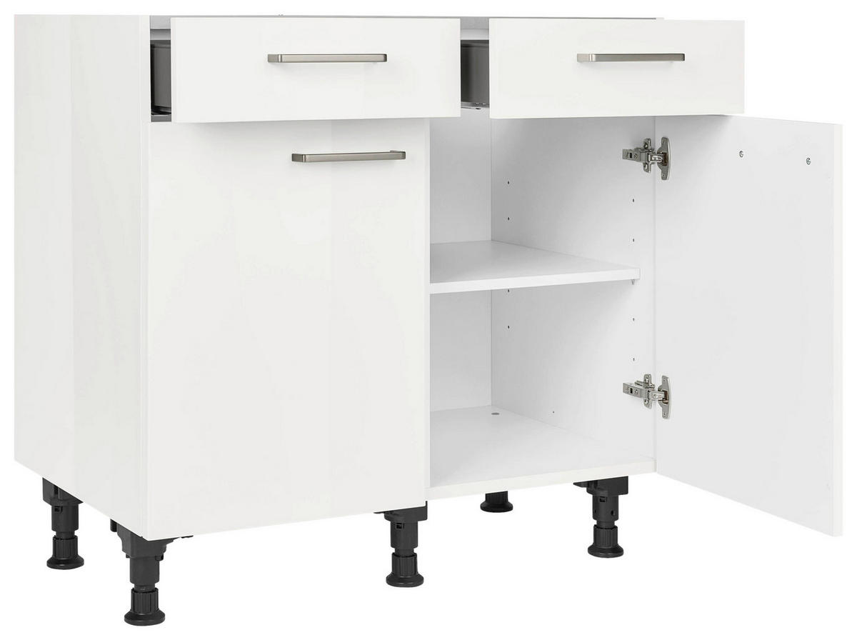 SCHUBKASTENUNTERSCHRANK 90/87/56 cm  in Weiß Hochglanz  - Edelstahlfarben/Weiß Hochglanz, MODERN, Holzwerkstoff/Metall (90/87/56cm) - Nobilia