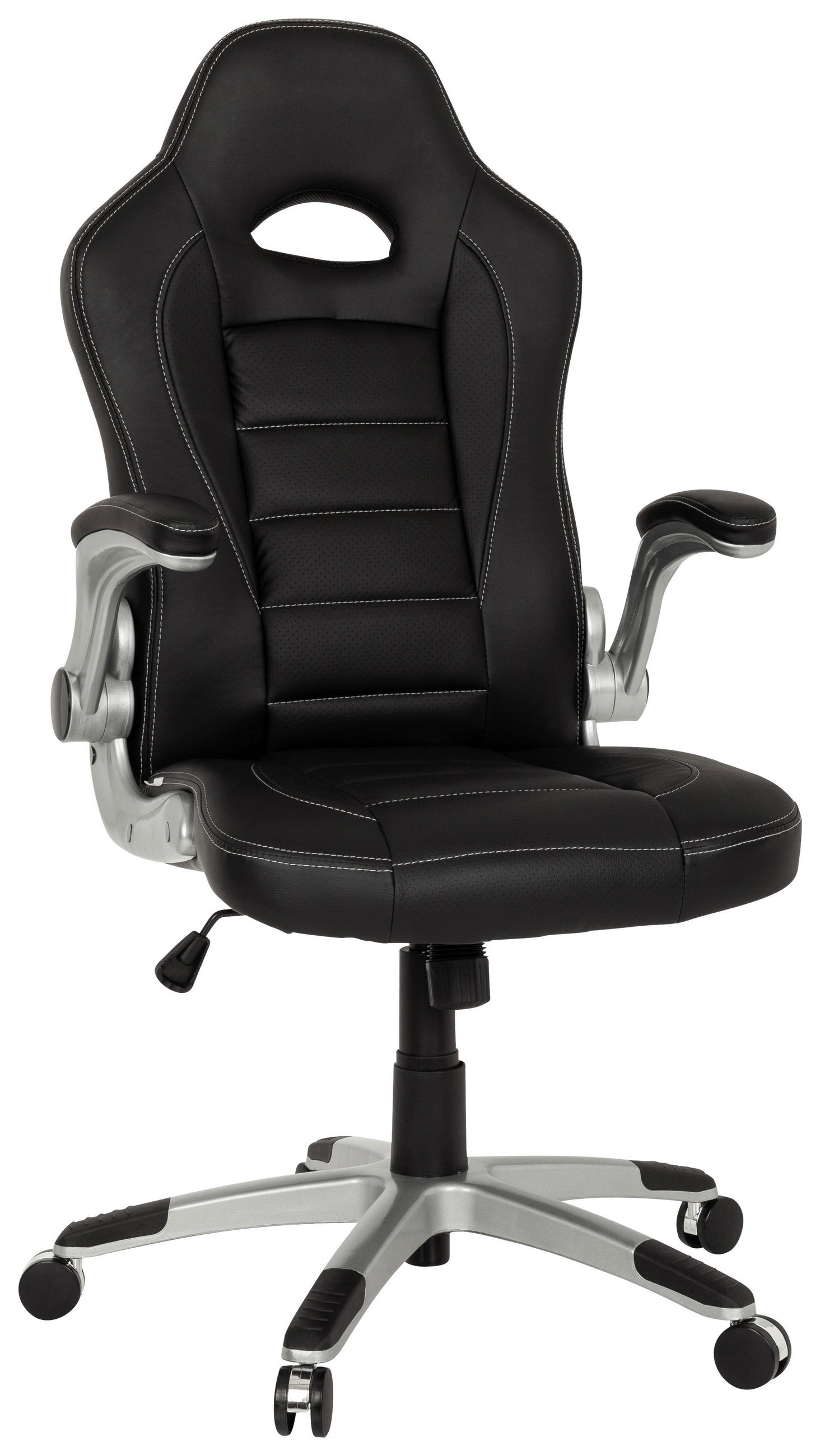 GAMINGSTUHL Schwarz Kunststoff, Textil   - Silberfarben/Schwarz, MODERN, Kunststoff/Textil (64/118/57cm) - MID.YOU