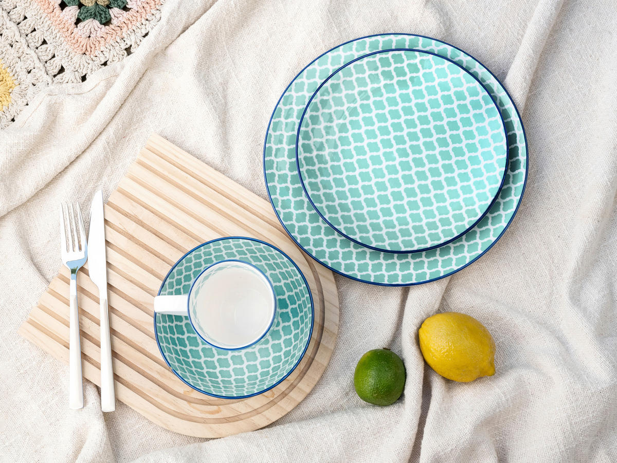 KOMBISERVICE Weiß, Petrol Mediterran Petrol 16-teilig 4 Personen  - Petrol/Weiß, Basics, Keramik - Creatable