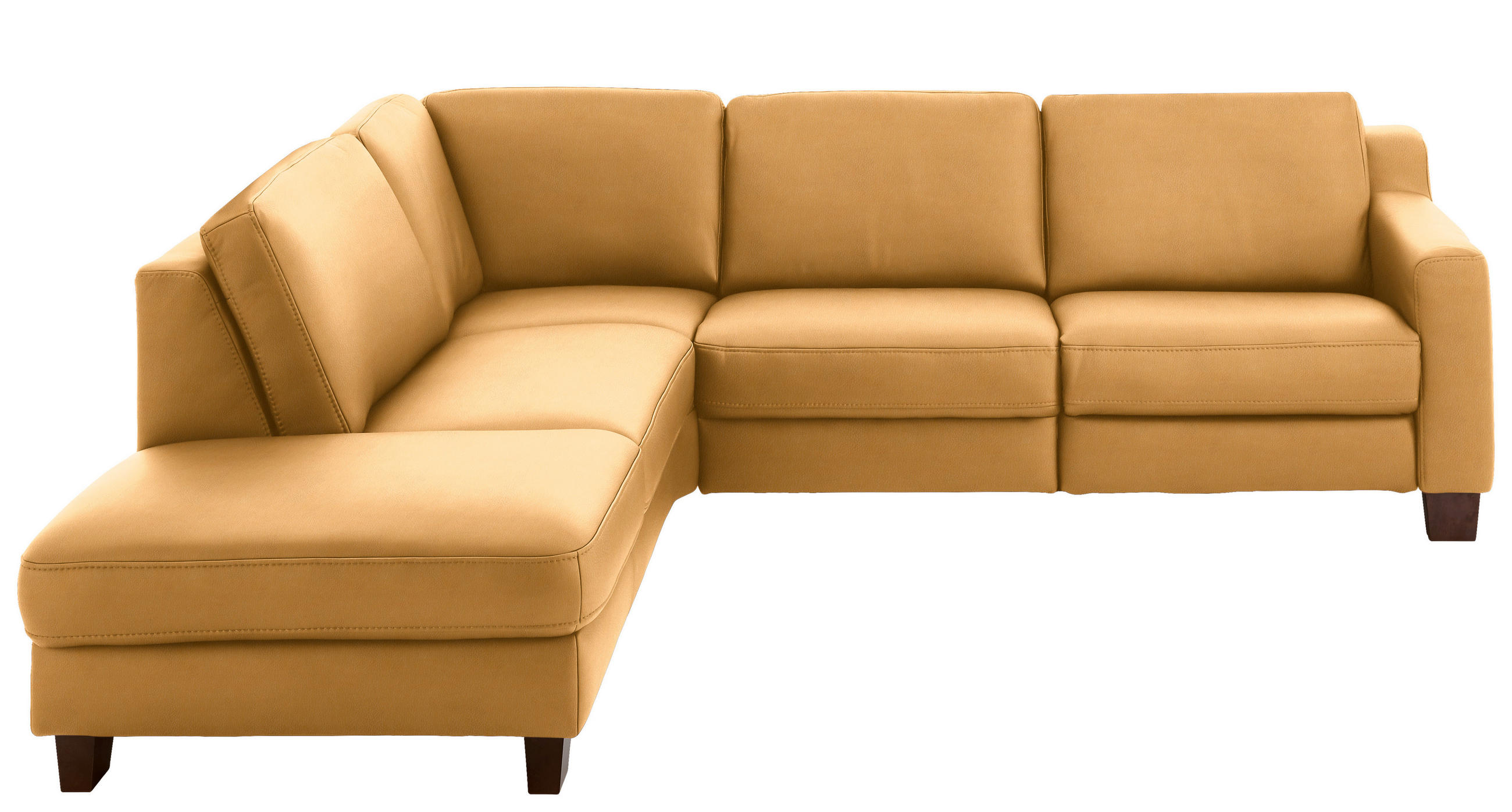 ECKSOFA in Echtleder Currygelb  235/259 cm  - Currygelb/Eichefarben, Design, Leder/Holz (235/259cm) - Valdera