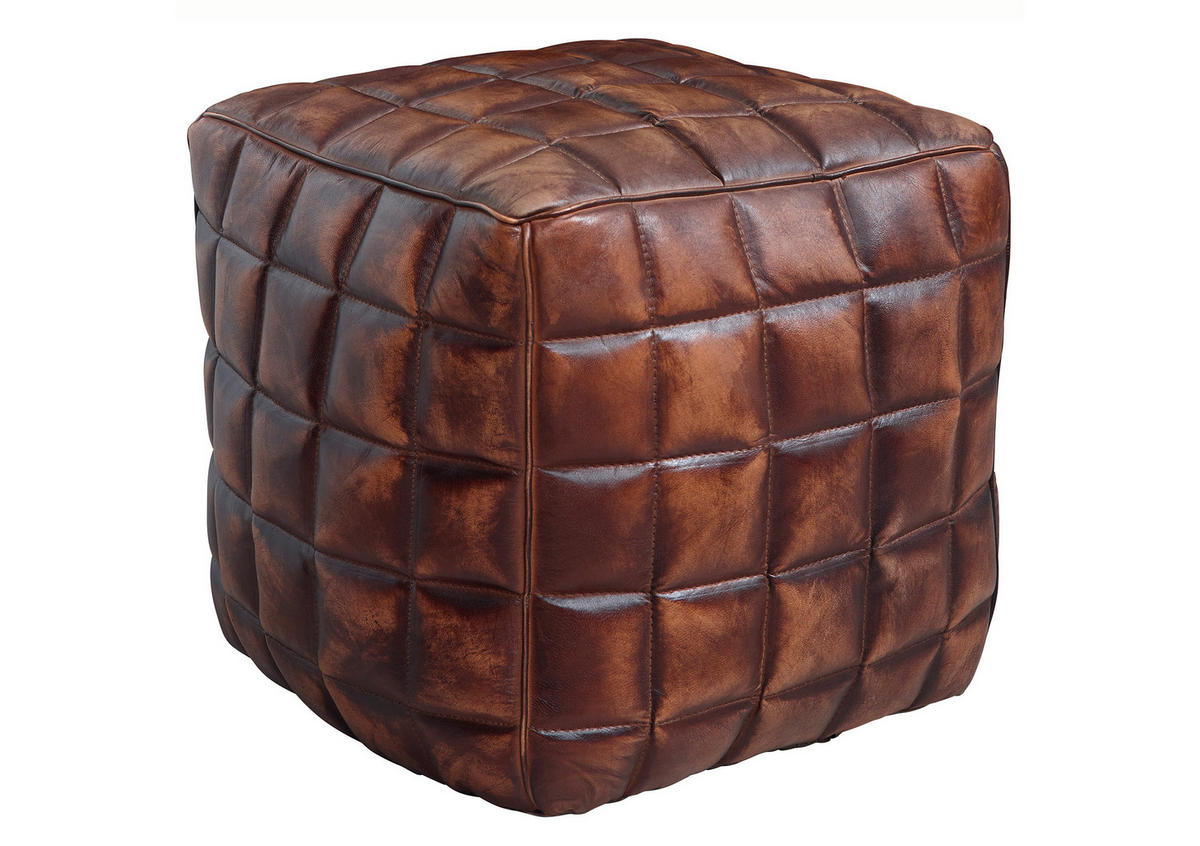 SITZWÜRFEL Braun  - Braun, Natur, Leder (39/41/39cm) - MID.YOU