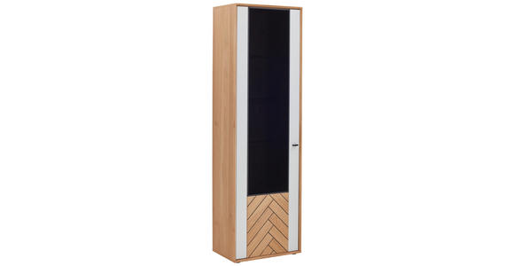 VITRINE in furniert Eiche Weiß, Eiche Bianco - Eiche Bianco/Dunkelgrau, Design, Glas/Holz (63,8/206,9/38,6cm) - Novel