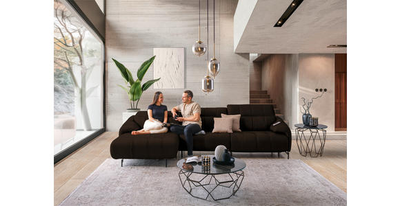 ECKSOFA in Echtleder Dunkelbraun 165/313 cm - Dunkelbraun/Schwarz, Design, Leder/Metall (165/313cm) - Emilio Belluti
