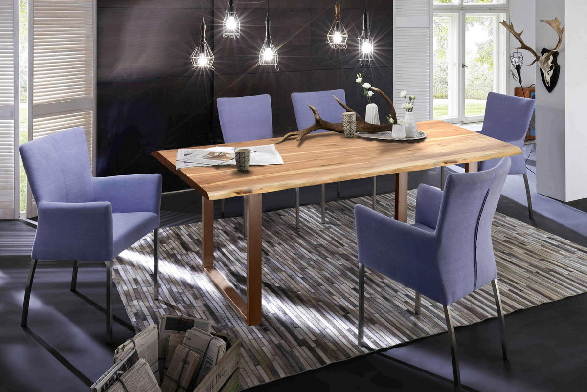 ESSTISCH 160/85/76 cm Echtholz  Holz, Metall rechteckig Braun, Naturfarben  - Braun/Naturfarben, MODERN, Holz/Metall (160/85/76cm) - MID.YOU